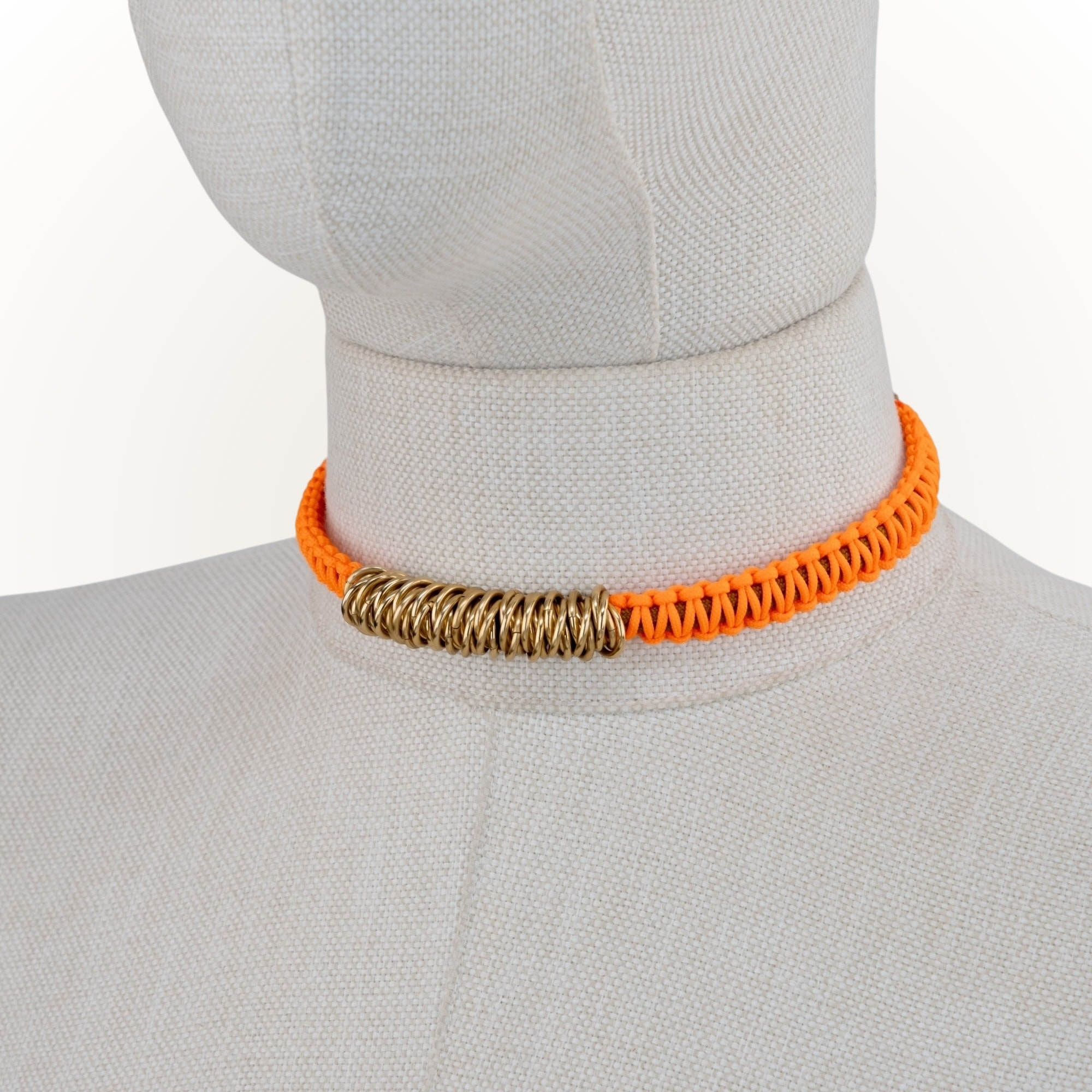 Makrome - Örgü Zırh Choker Kolye - Neon Turuncu - Lacivert