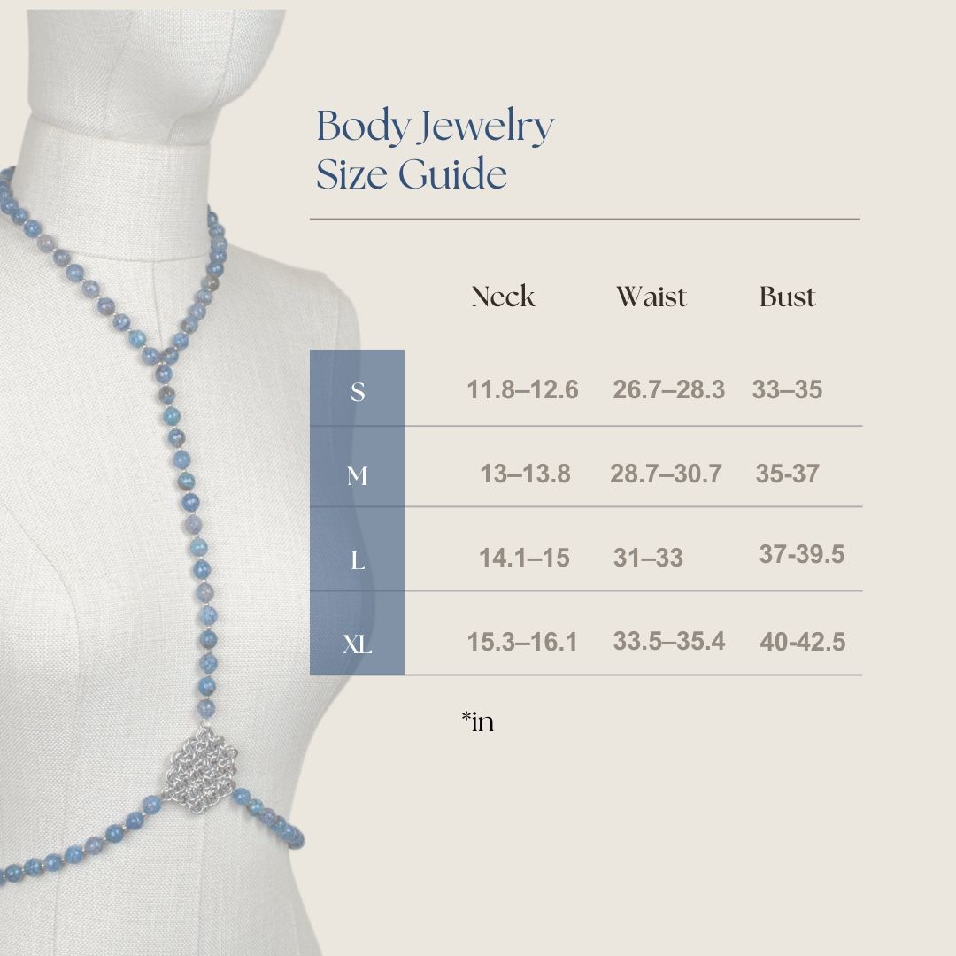 Body Chain Necklace with Agate Stones and Handwoven Chainmail