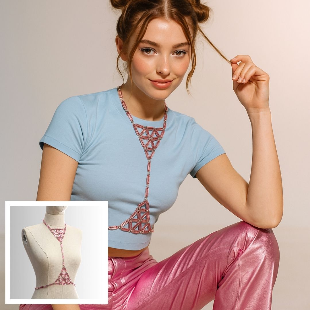 Akrilik Kristal Dikey Vücut Kolyesi - PEMBE