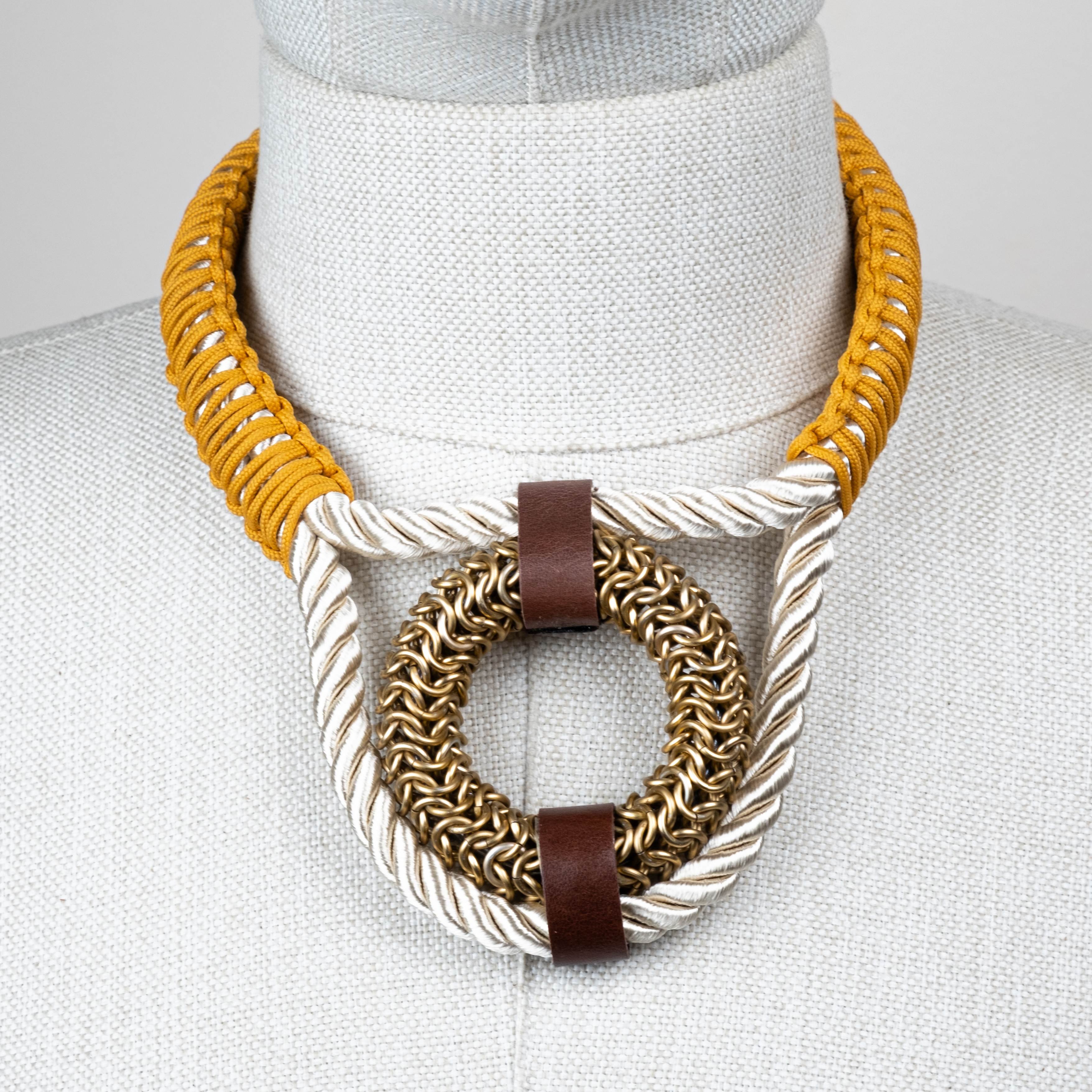 Macrame Choker with Chainmail Ring Detail – Handwoven Statement Necklace