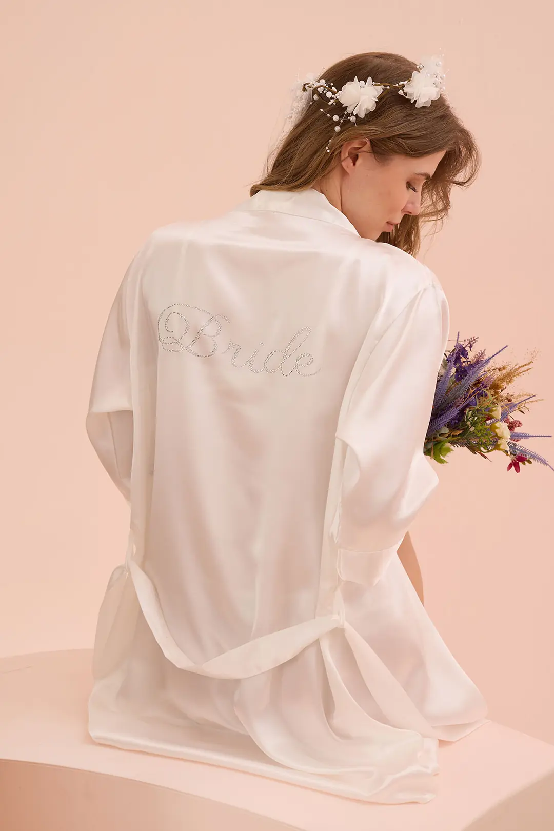 Ensemble Peignoir Satin Femme Mariée - Robe De Chambre Et Pantoufles Luxe Pour Mariage