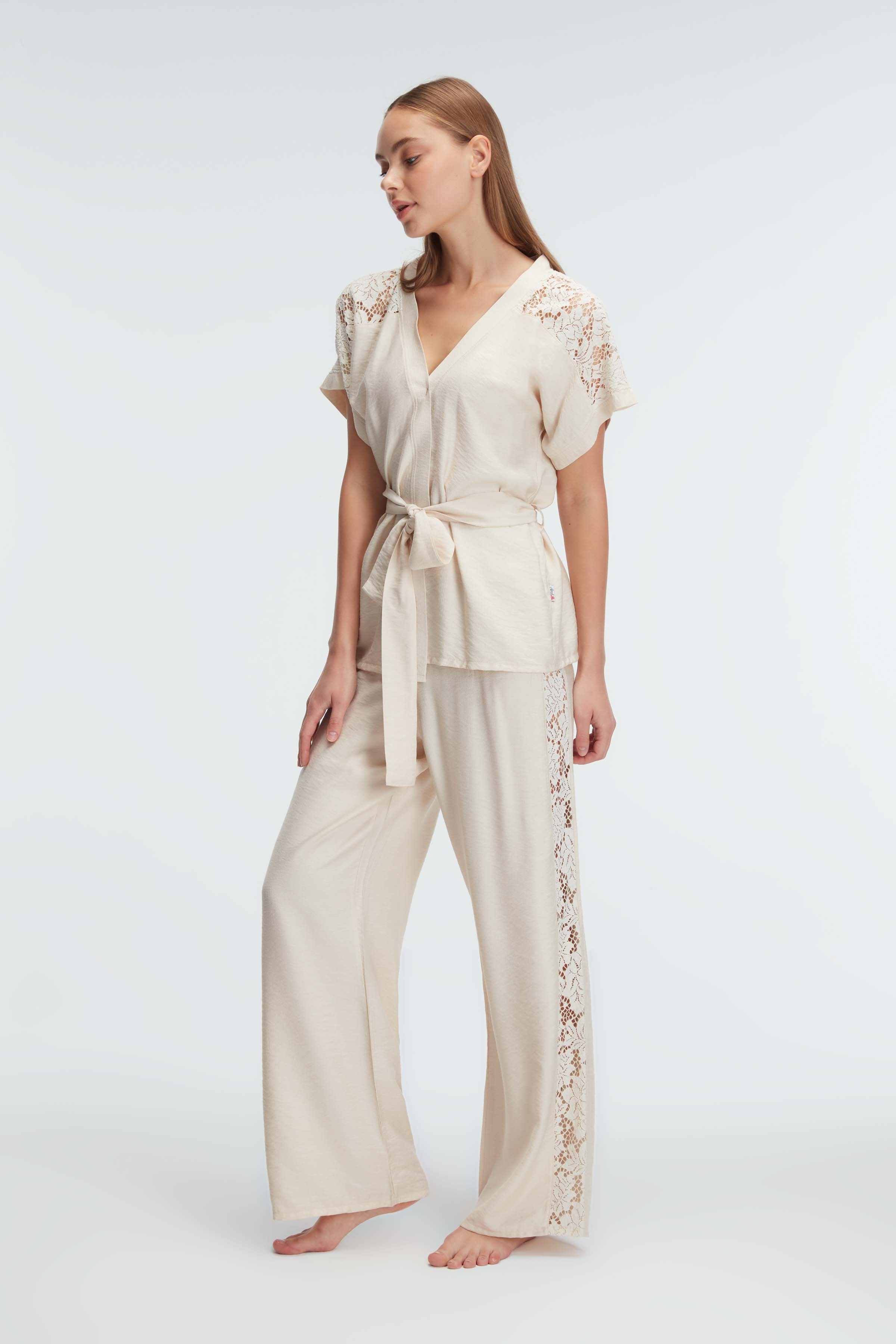 Ensemble, Col en V, Manches Courtes, Dentelle PREMIUM image