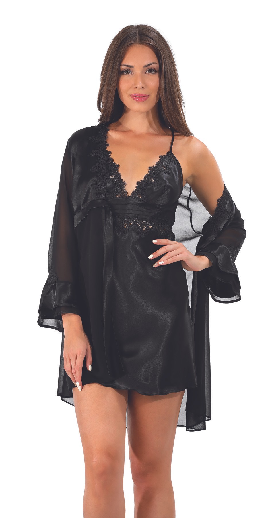 ENSEMBLE DE CHEMISE DE NUIT NOIR EN SATIN image