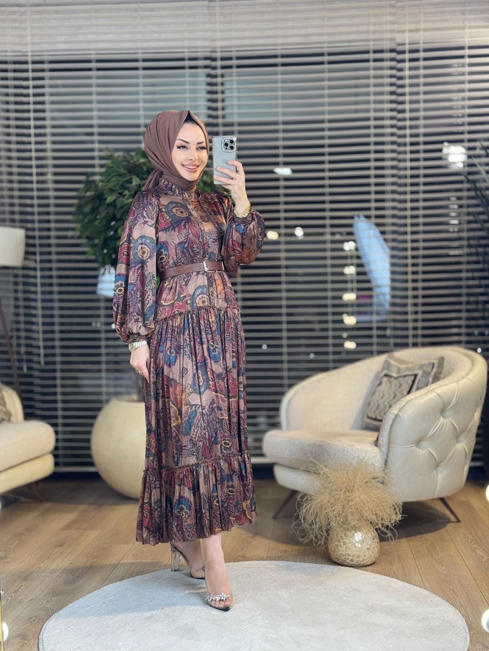 ROBE PREMIUM FLEURI AVEC CEINTURE main variant image