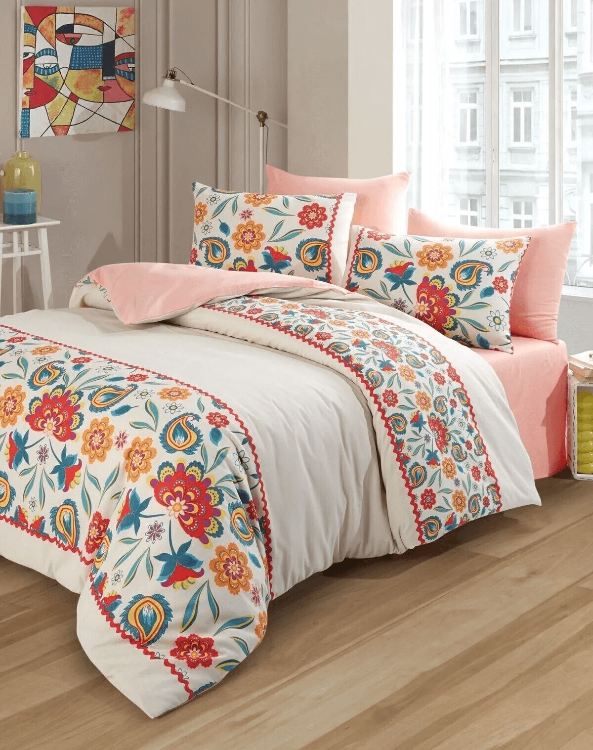 Parure de Lit Double Polycoton FLEUR DE CIEL   Housse - Drap - 4 Taies d'oreiller image