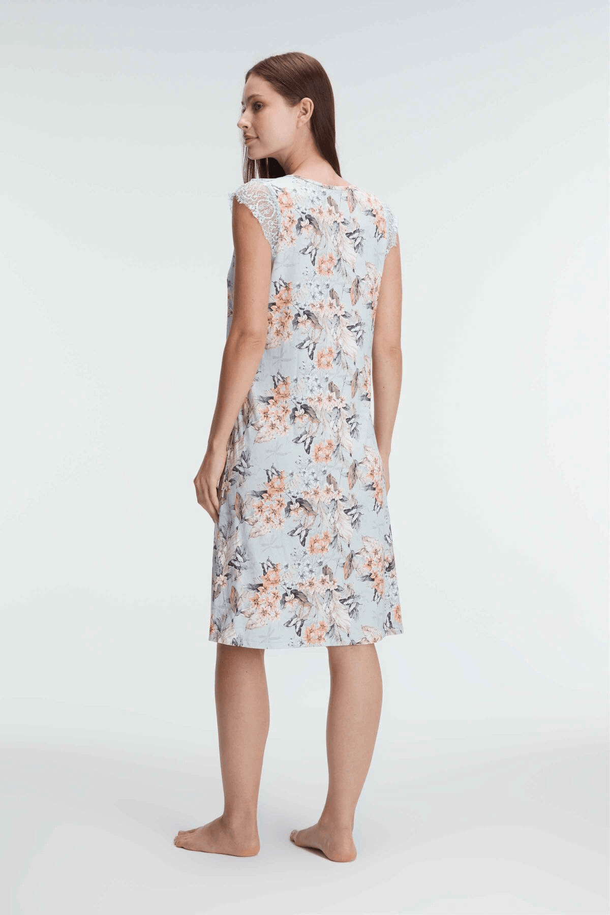 Chemise de nuit à motifs floraux, sans manches