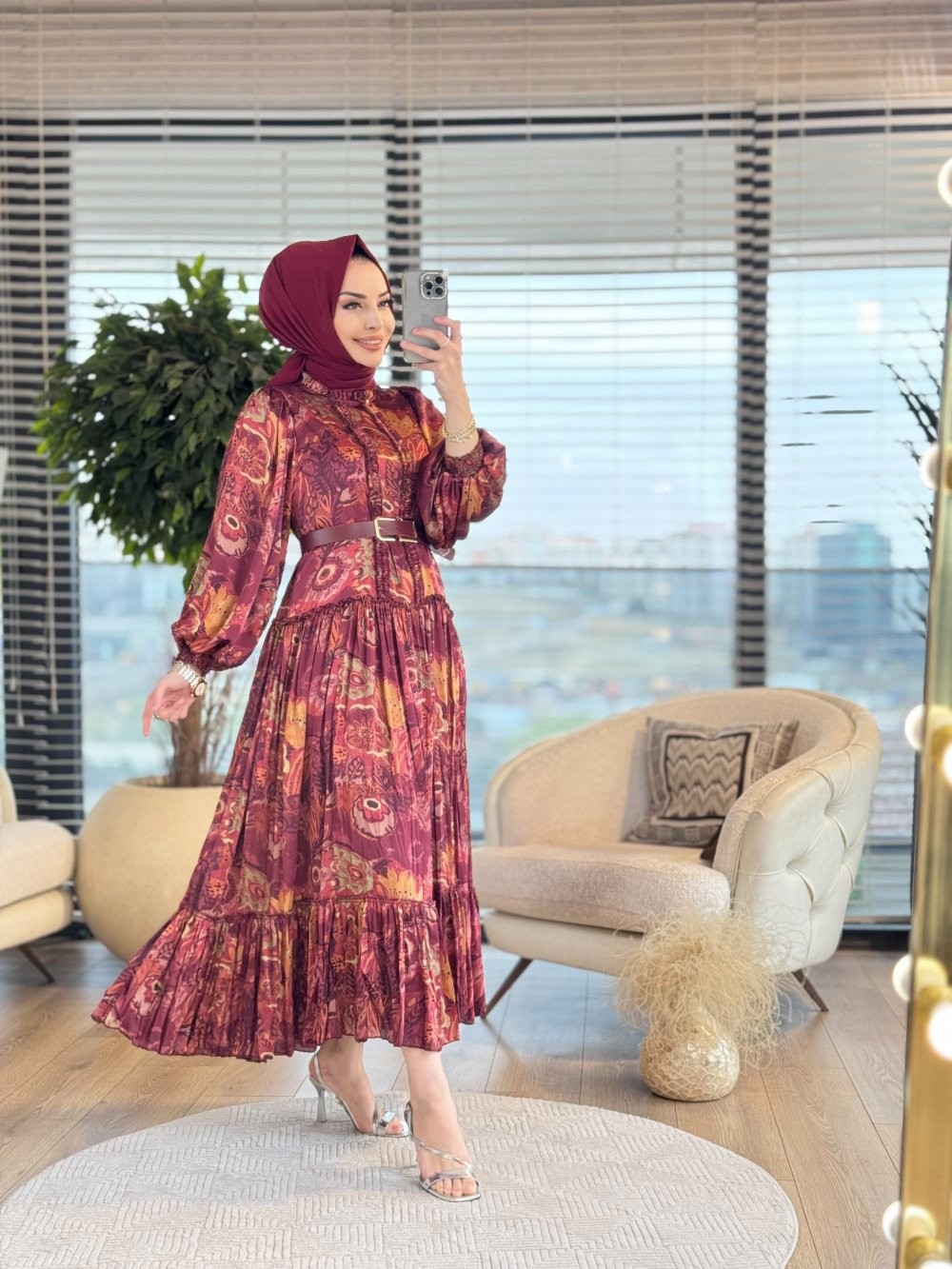 ROBE PREMIUM FLEURI AVEC CEINTURE main variant image