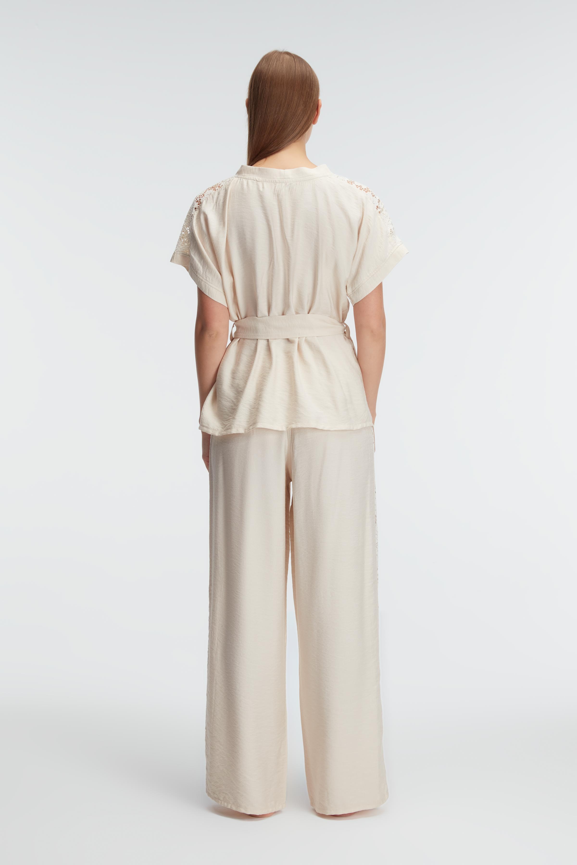 Ensemble, Col en V, Manches Courtes, Dentelle PREMIUM