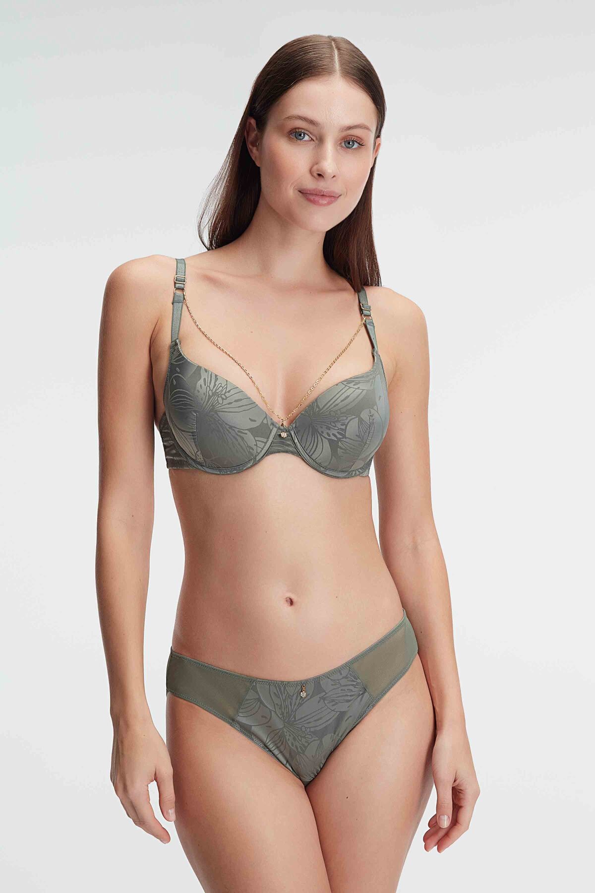 Soutien-gorge Rembourré avec Détails de Col et Imprimé Floral image
