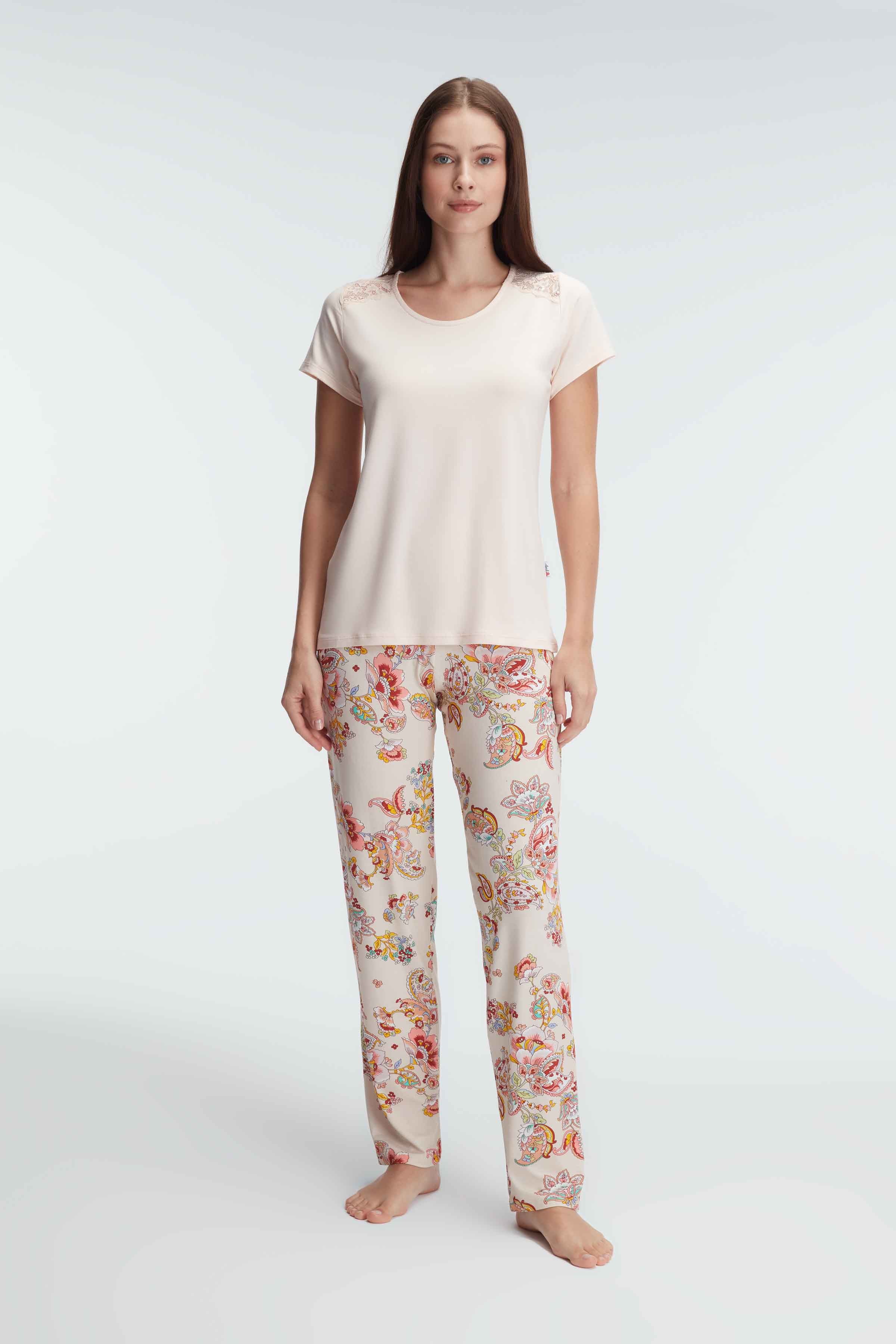 Ensemble pyjama, manche courte , col rond, avec Dentelle main variant image