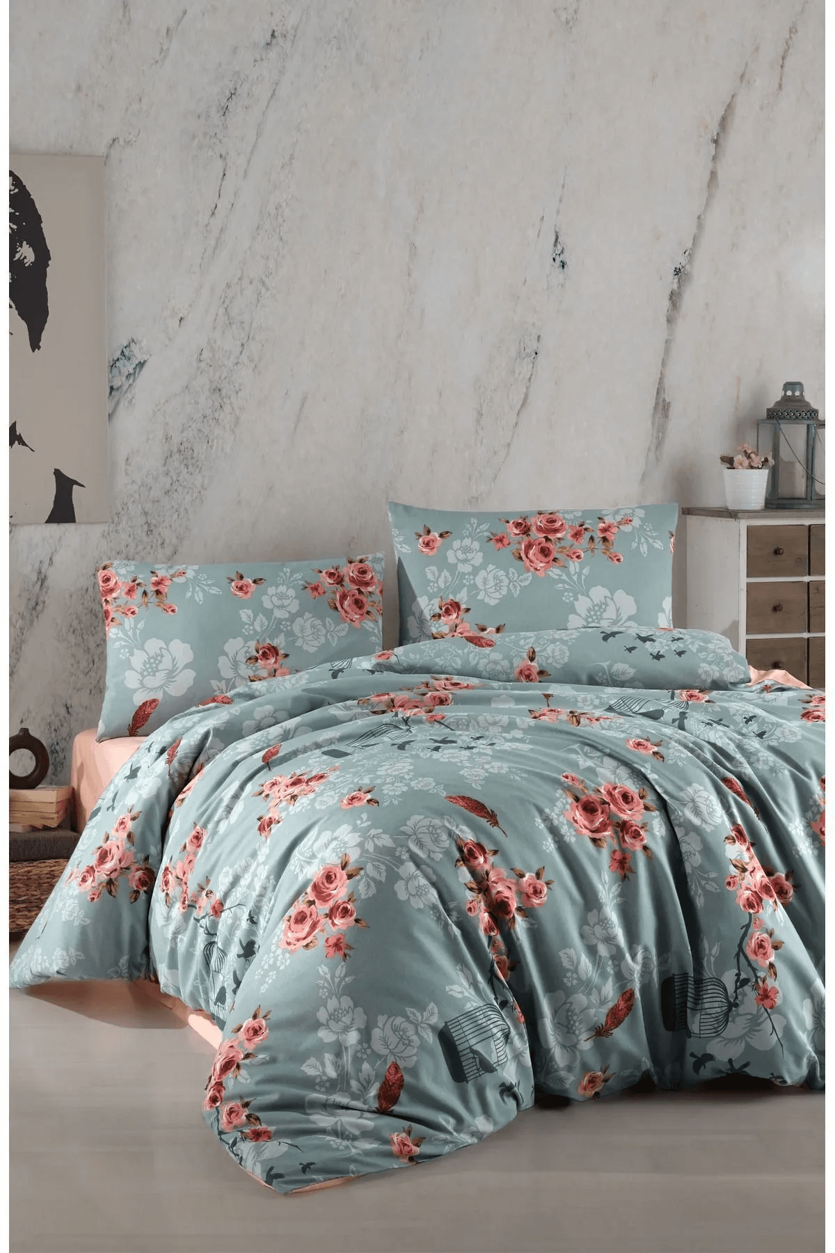 Parure de Lit Double Polycoton FLORAL   Housse - Drap - 4 Taies d'oreiller image