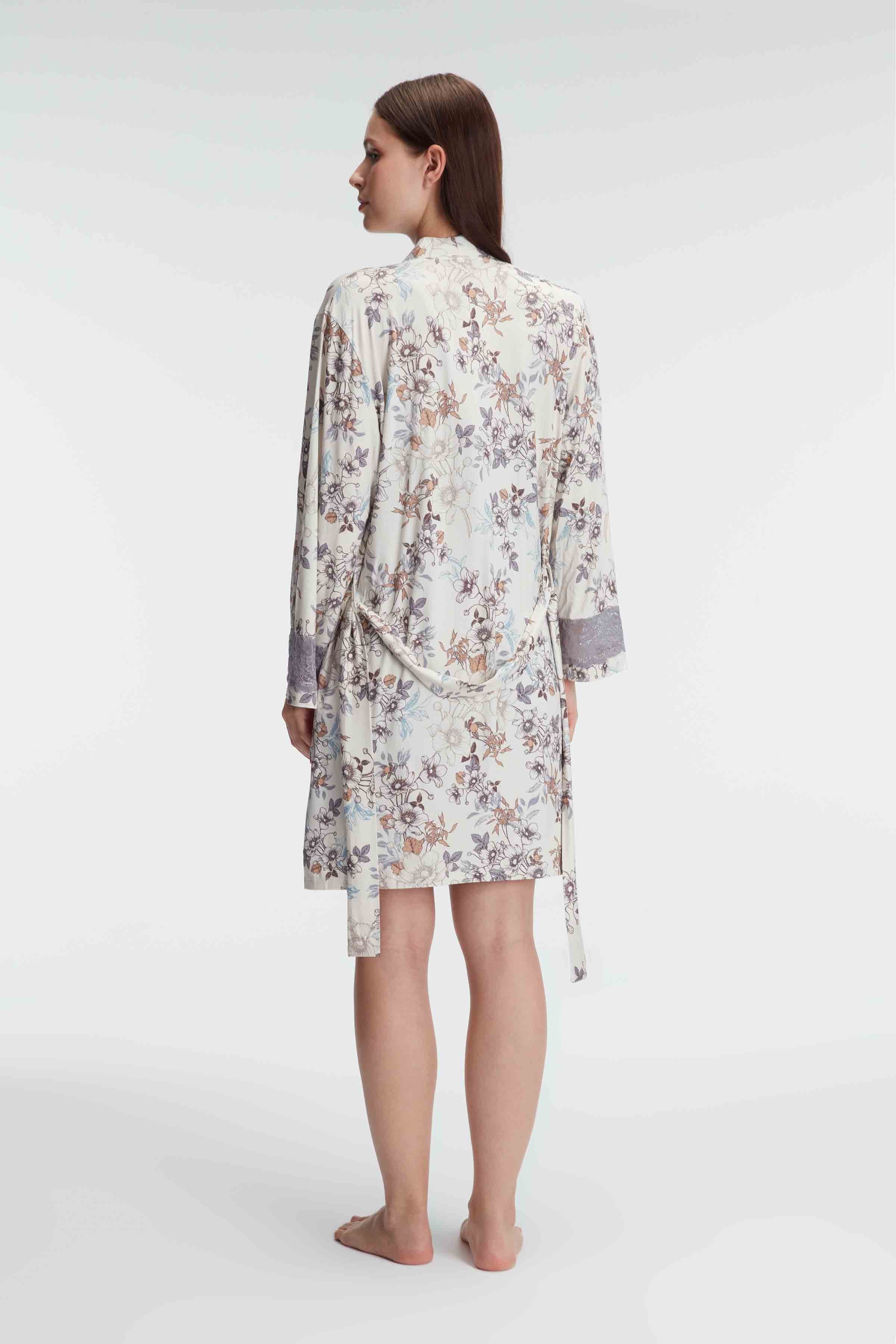 Ensemble 2 Pièces Bambou à Motifs Floraux avec Dentelle