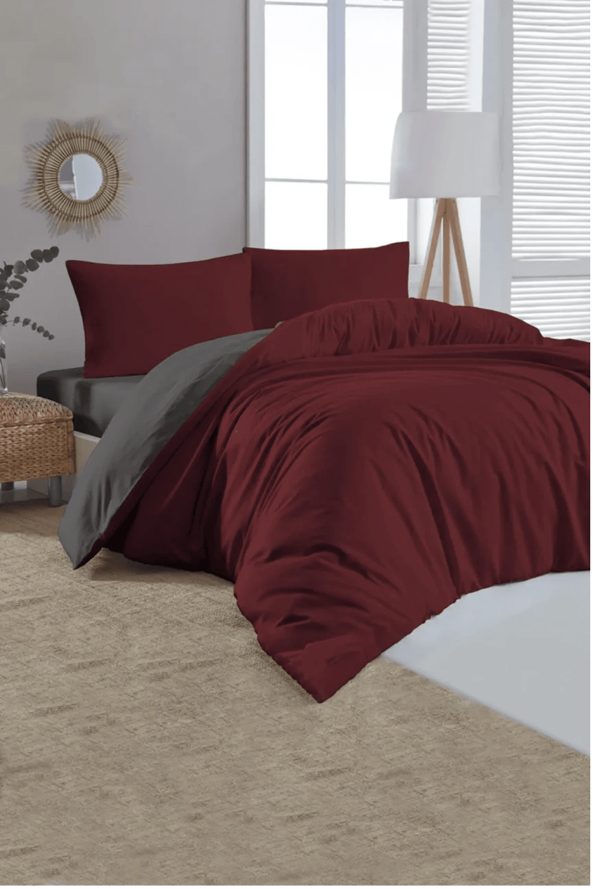 Parure de Lit Double Polycoton DOUCEUR D'AZUR   Housse - Drap - 4 Taies d'oreiller