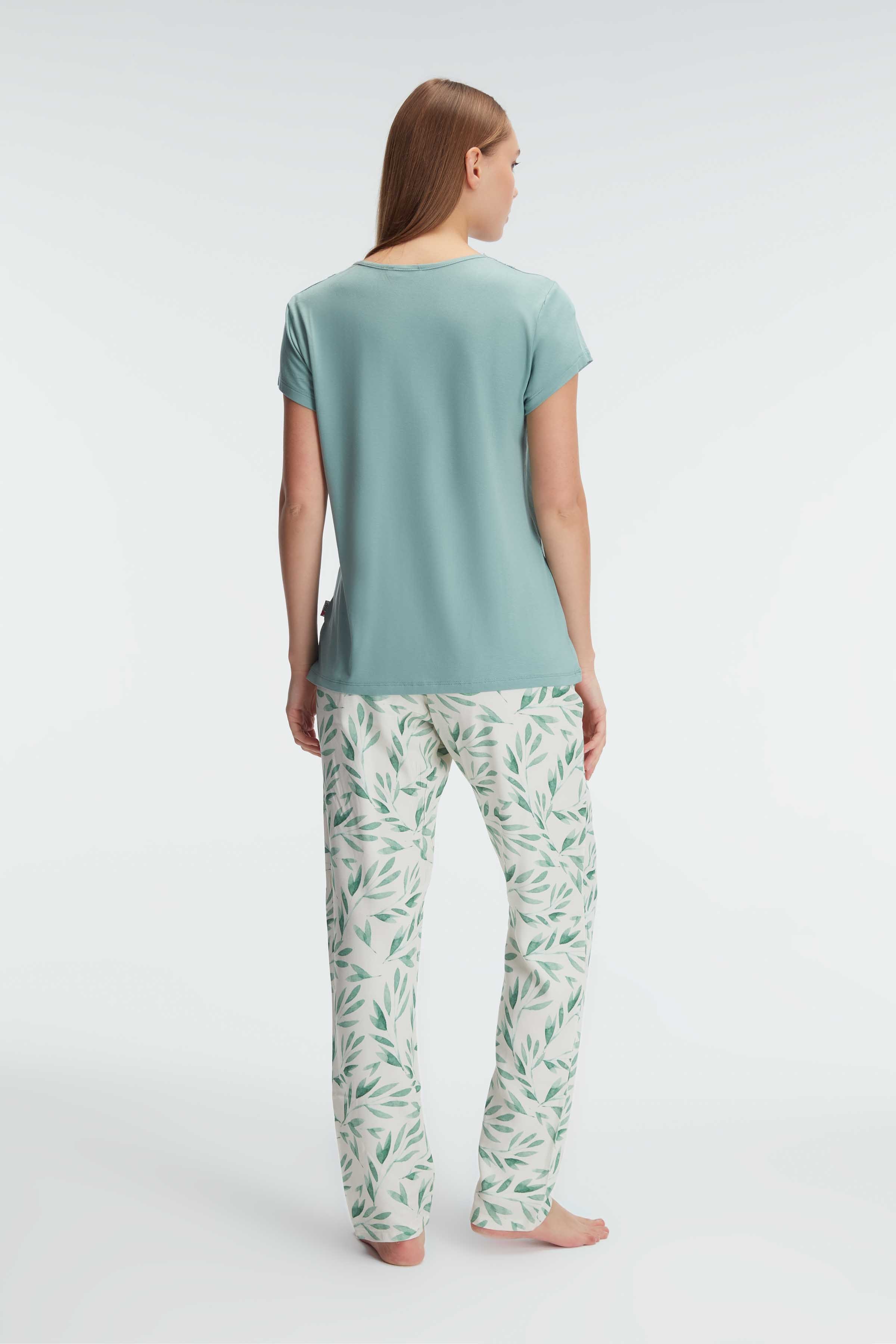 Ensemble pyjama, demi manches , col V, avec dentelle