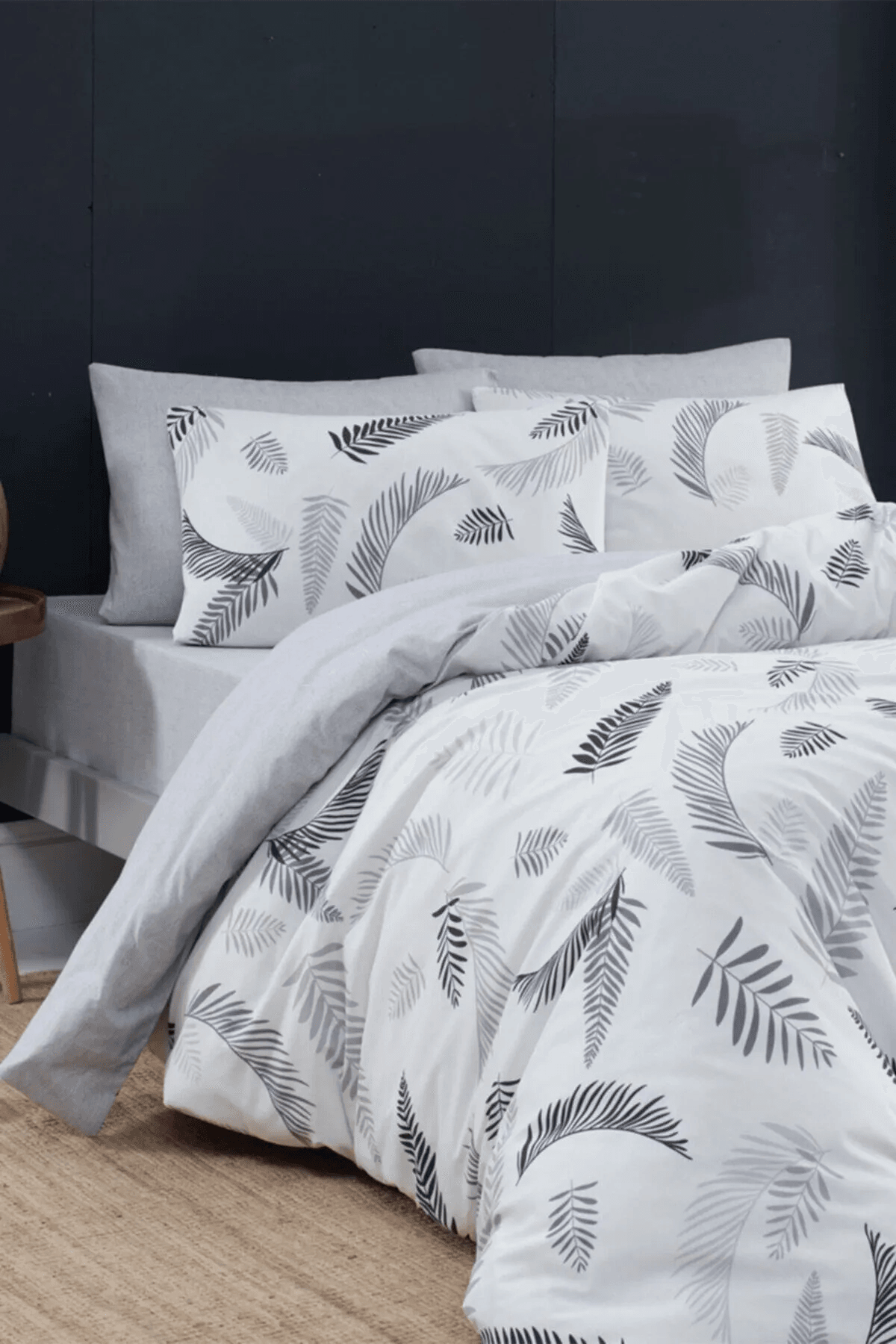 Parure de Lit Double Polycoton SERENITE GRISE   Housse - Drap - 4 Taies d'oreiller
