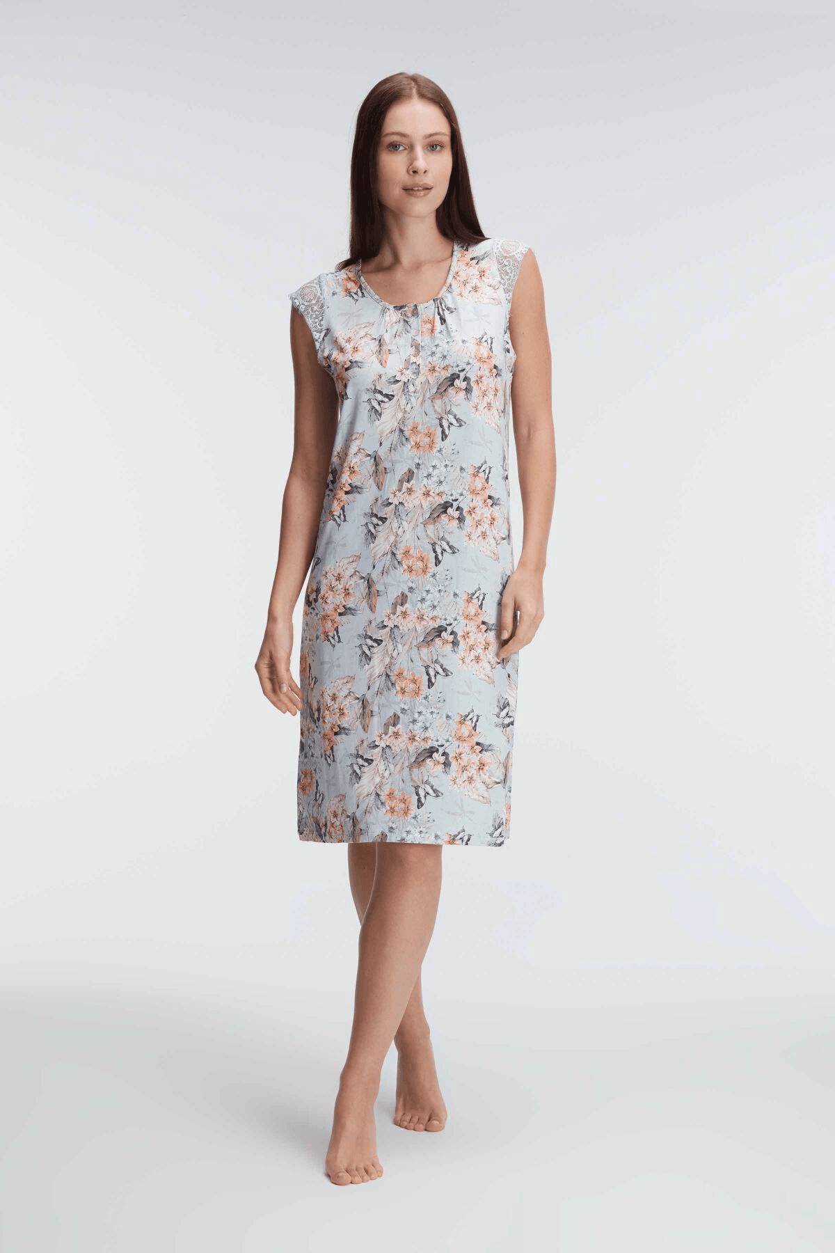 Chemise de nuit à motifs floraux, sans manches main variant image