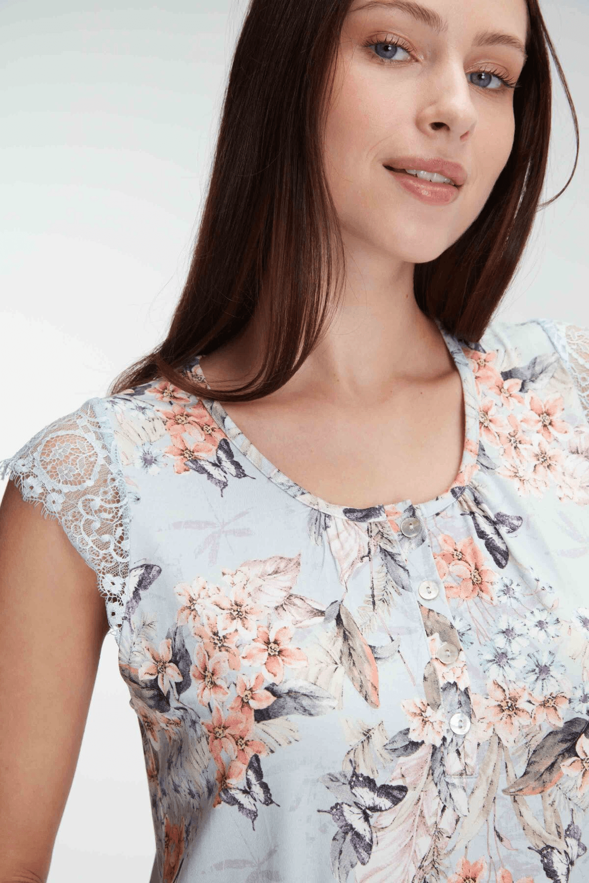 Chemise de nuit à motifs floraux, sans manches