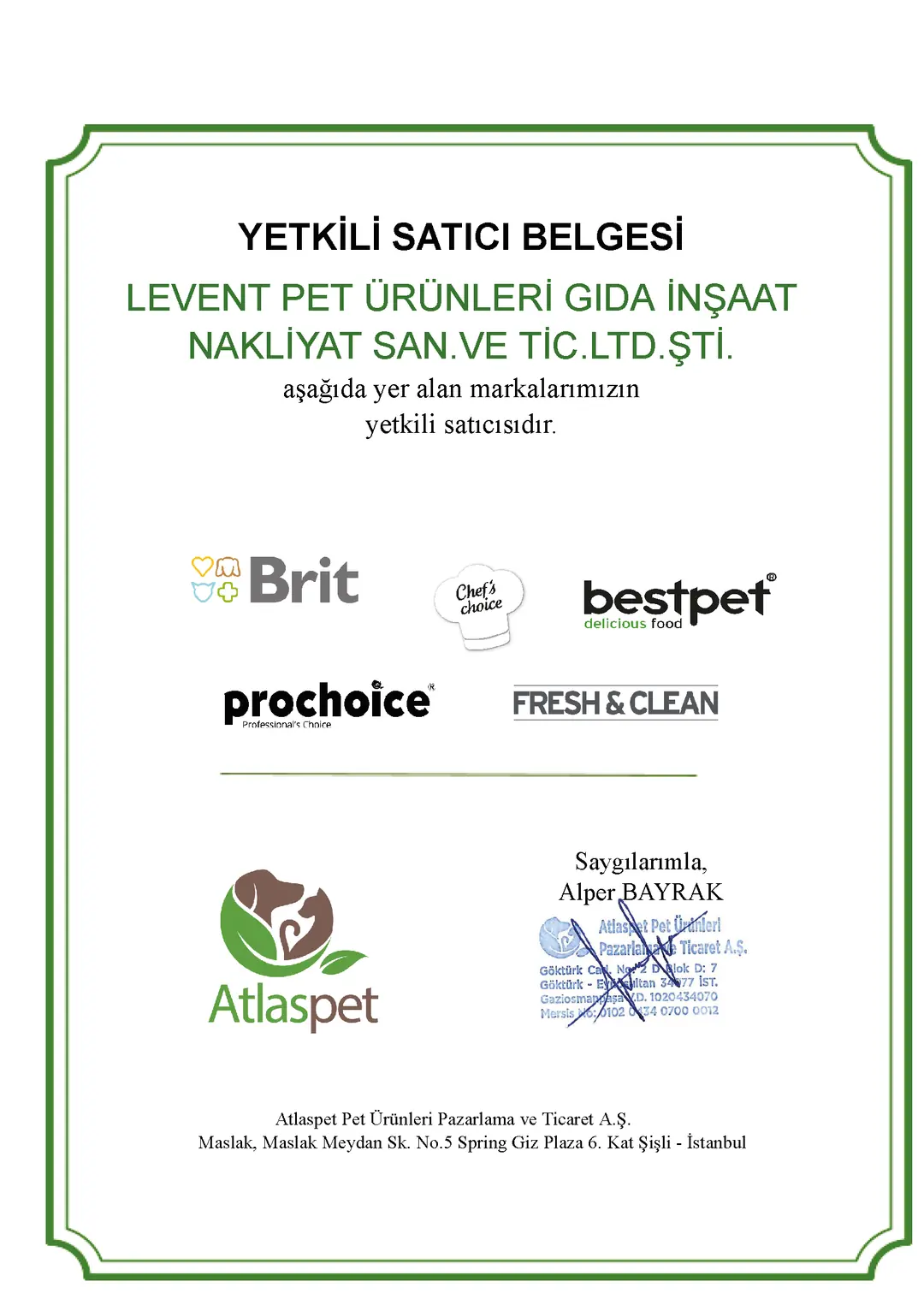 Yetkili Satıcı Belgesi