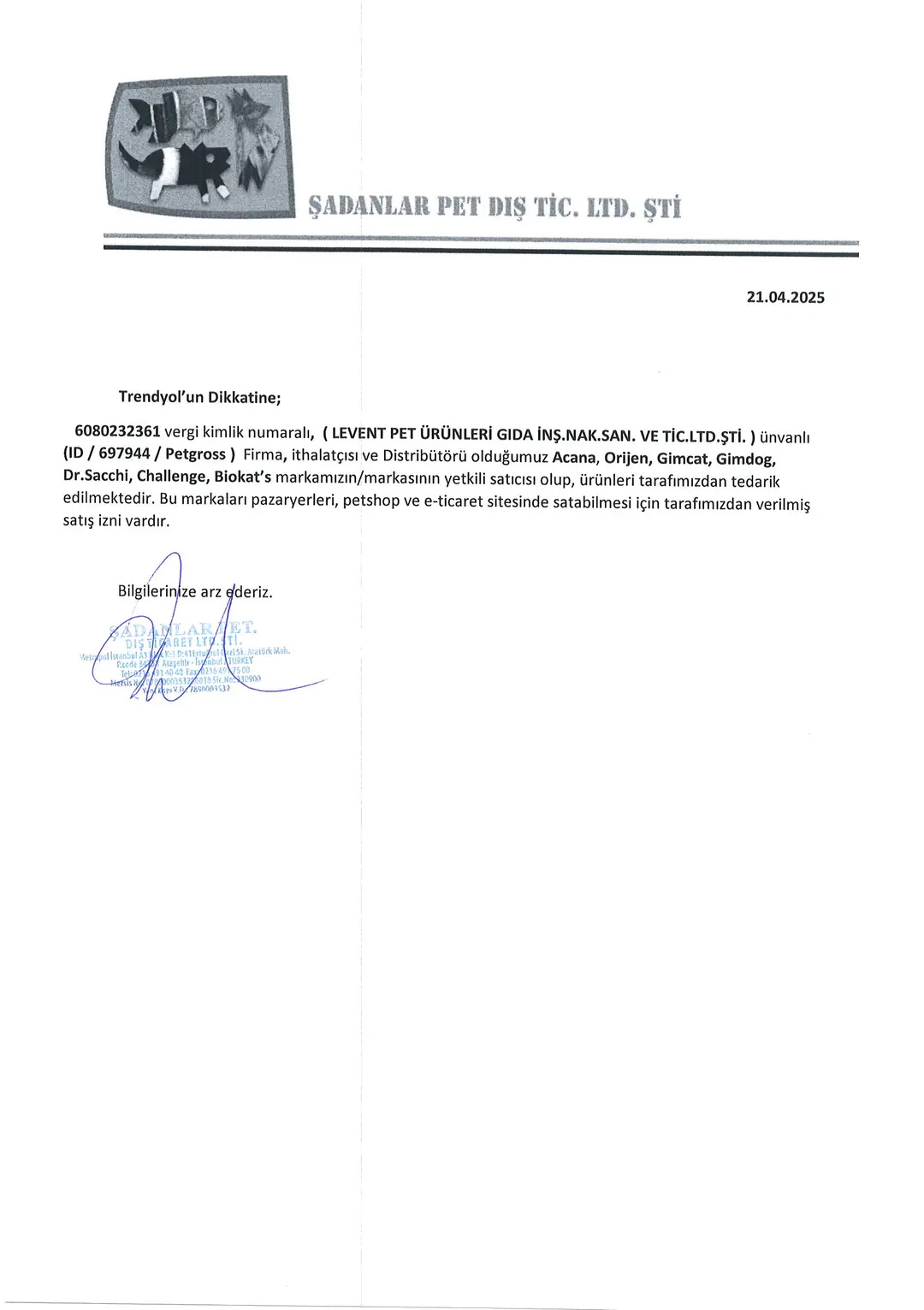 Yetkili Satıcı Belgesi