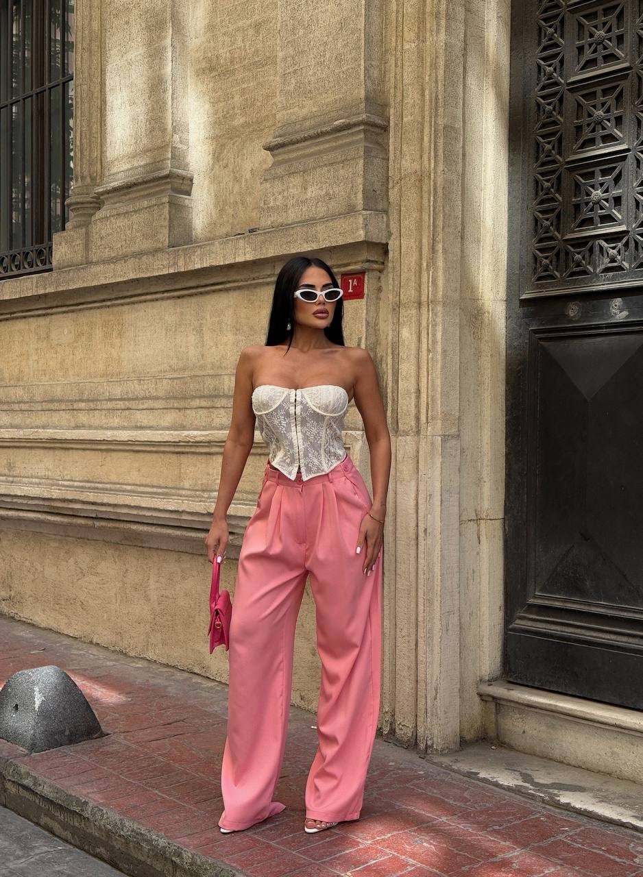 Yanları Düğme Detaylı Salaş Palazzo Pantolon - Pembe