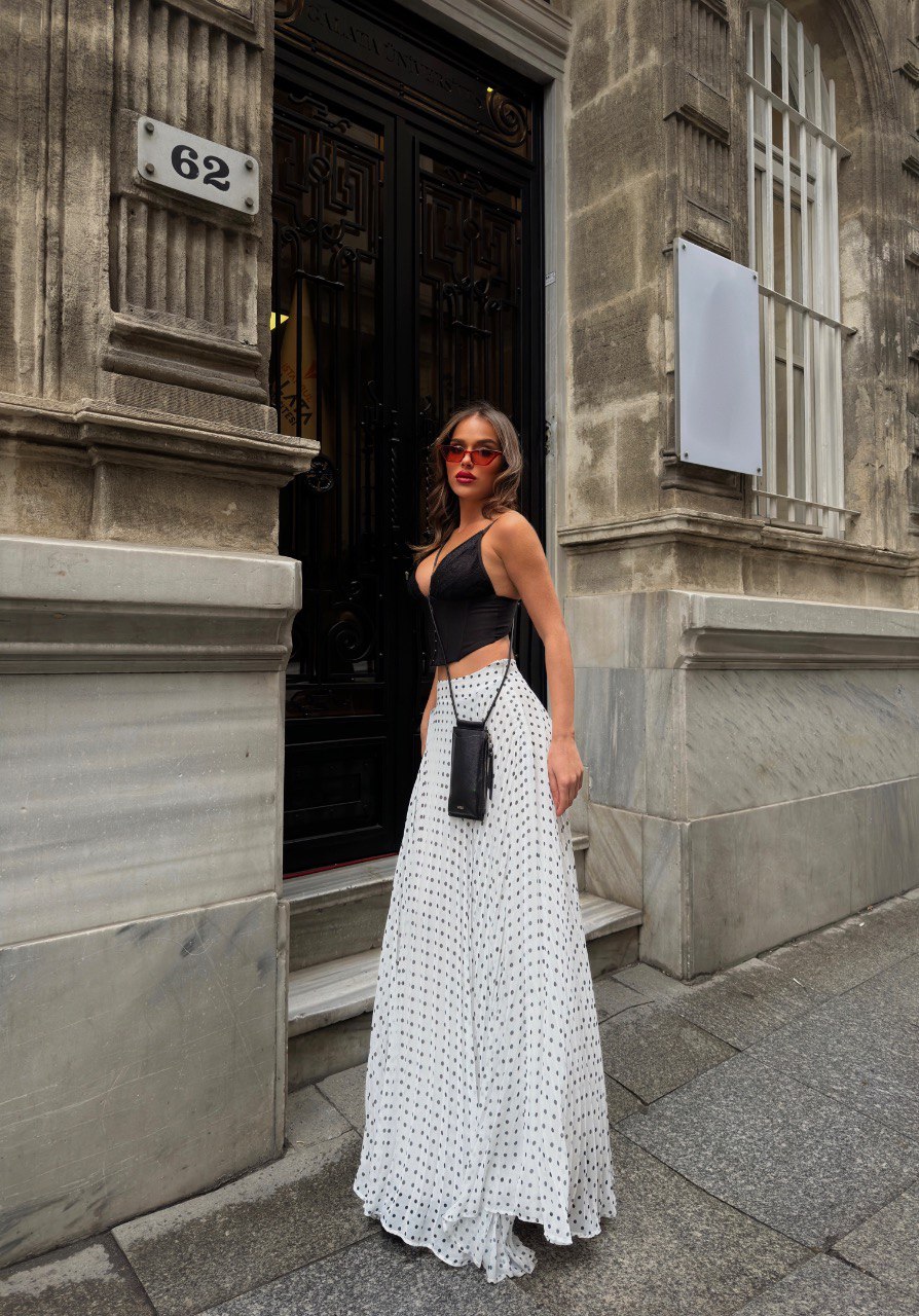 Puantiyeli Piliseli Uzun Etek