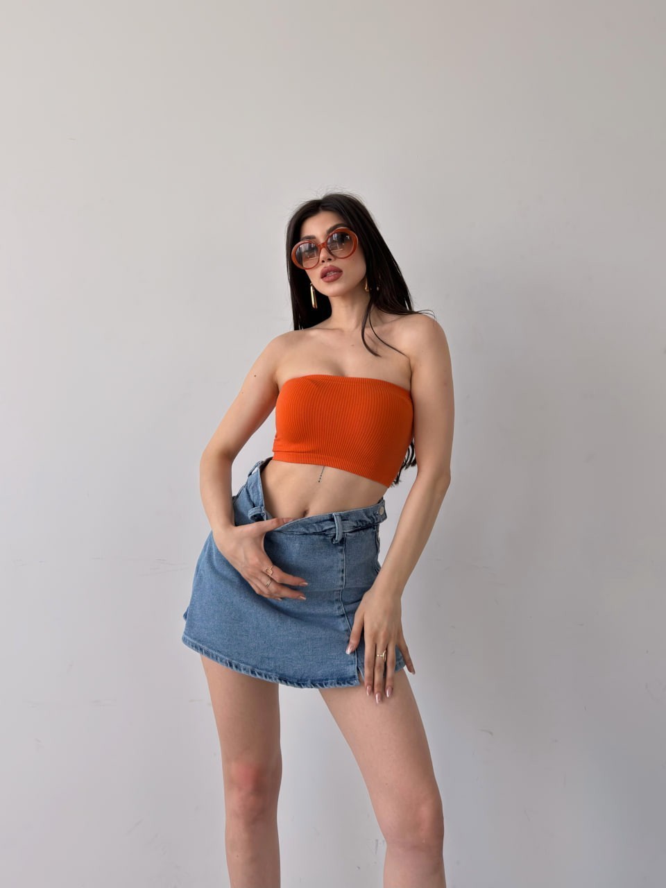 Yırtmaç Detaylı Denim Şort Etek