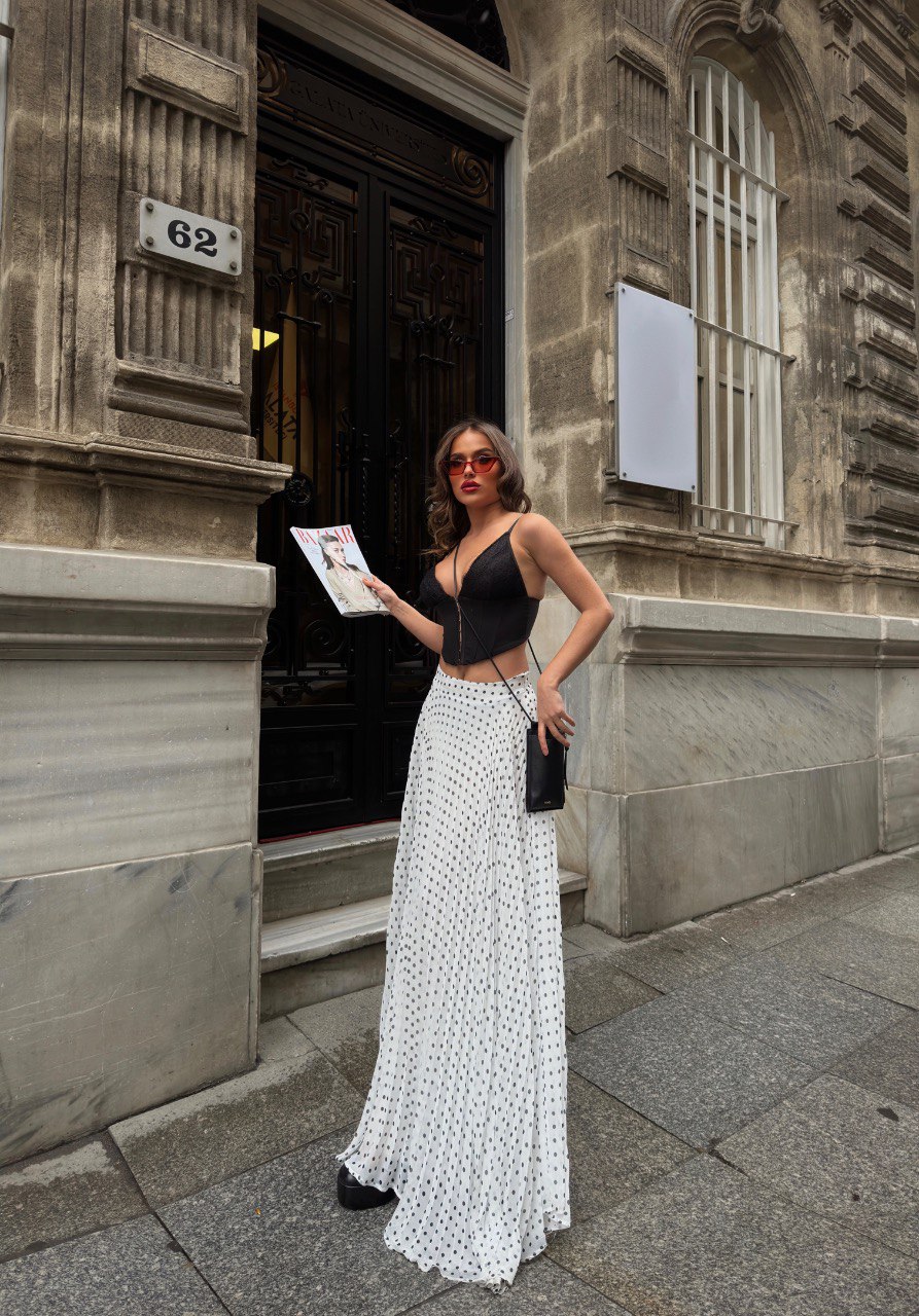 Puantiyeli Piliseli Uzun Etek