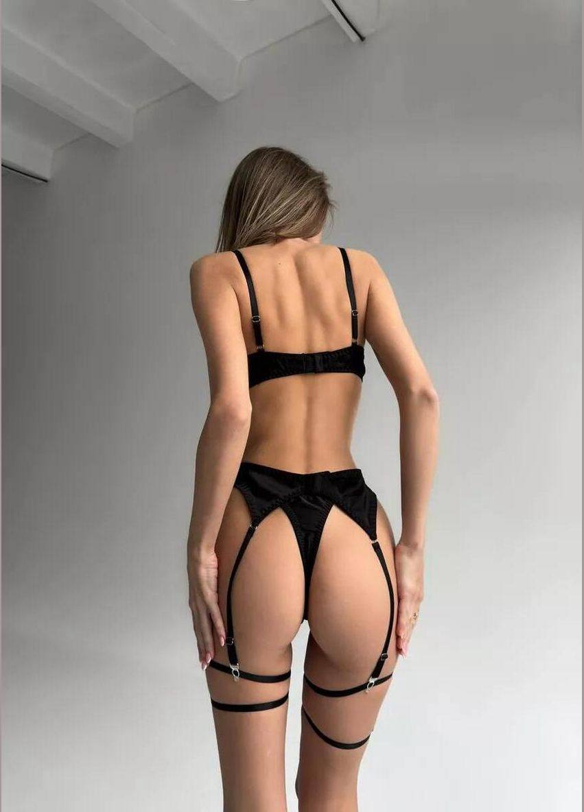 Desire Bow Eldivenli Jartiyer Takım - Siyah