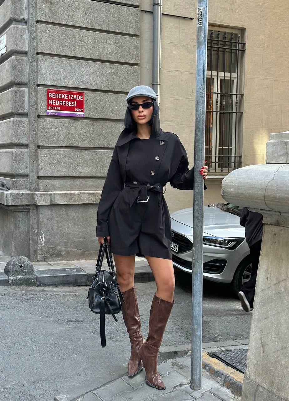 Şortlu Trenç Tulum - Siyah