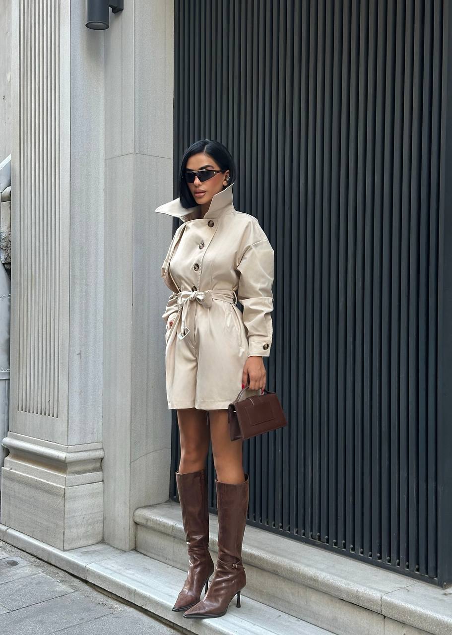 Şortlu Trenç Tulum - Bej