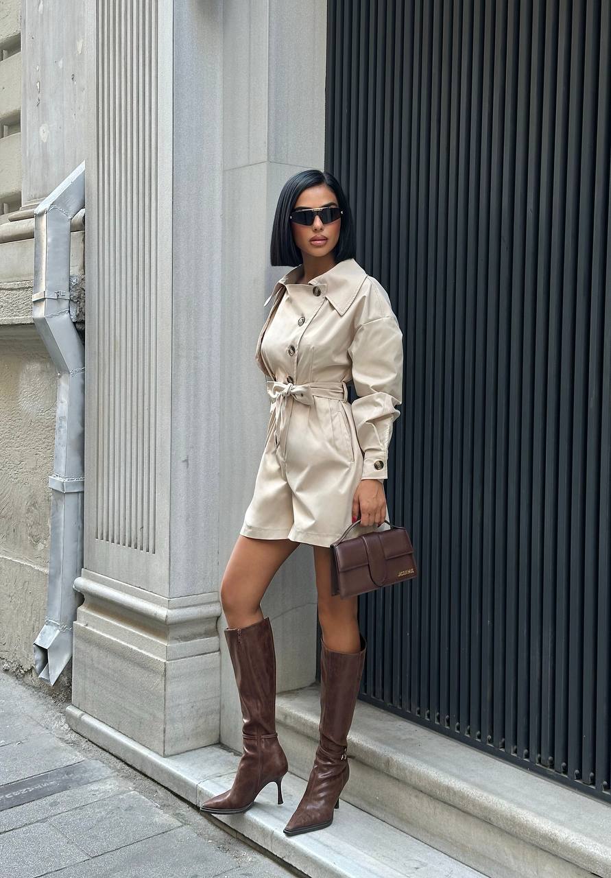 Şortlu Trenç Tulum - Bej