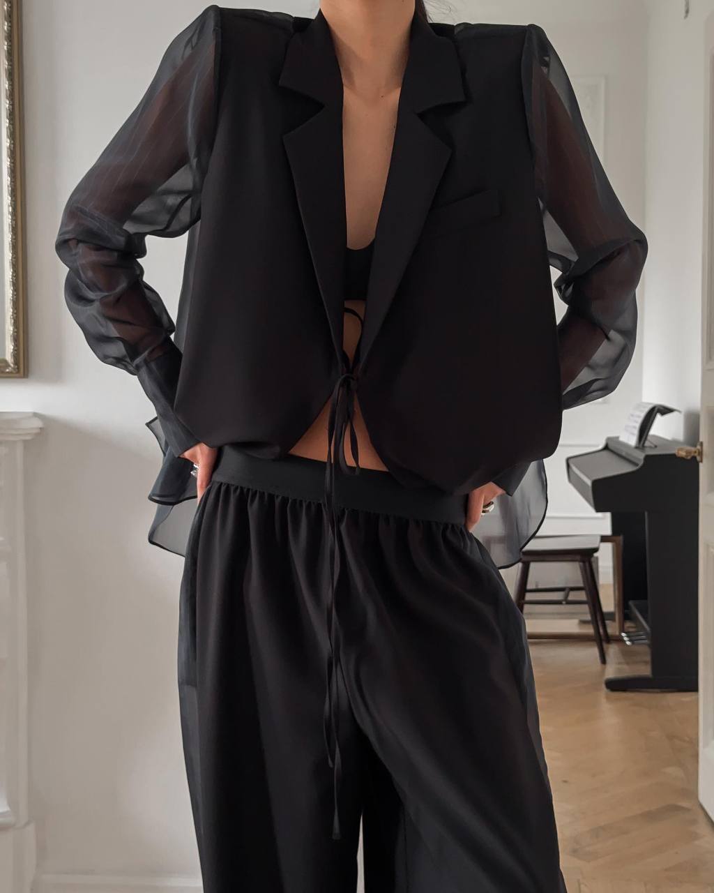 Şifon Detaylı Ceket & Pantolon Takım