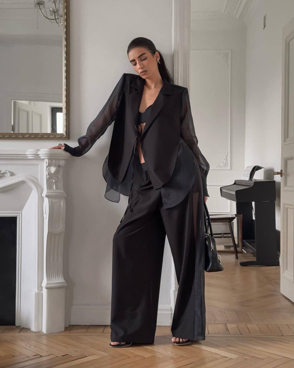 Şifon Detaylı Ceket & Pantolon Takım