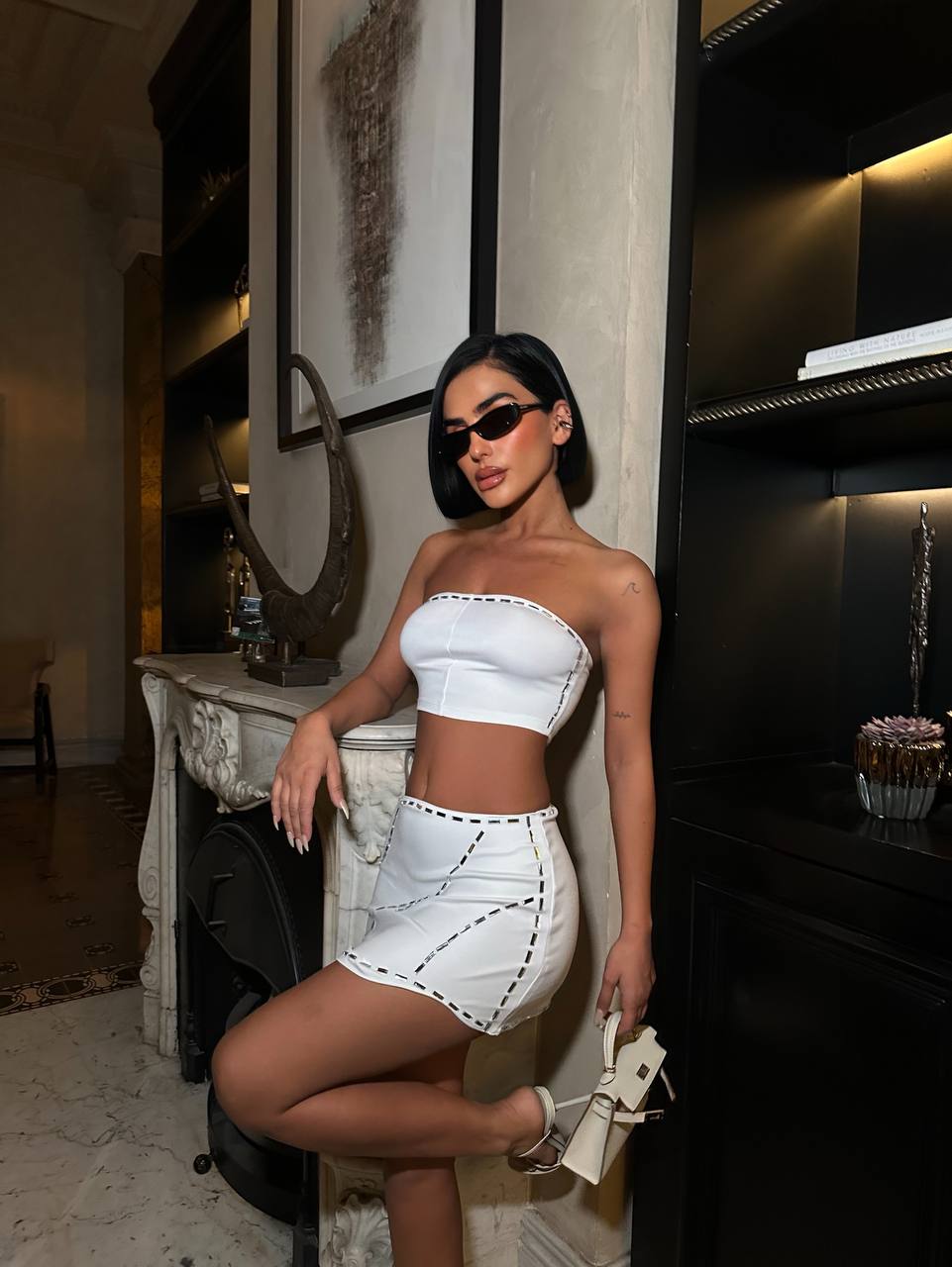 Lyviana Taşlı Takım - Beyaz