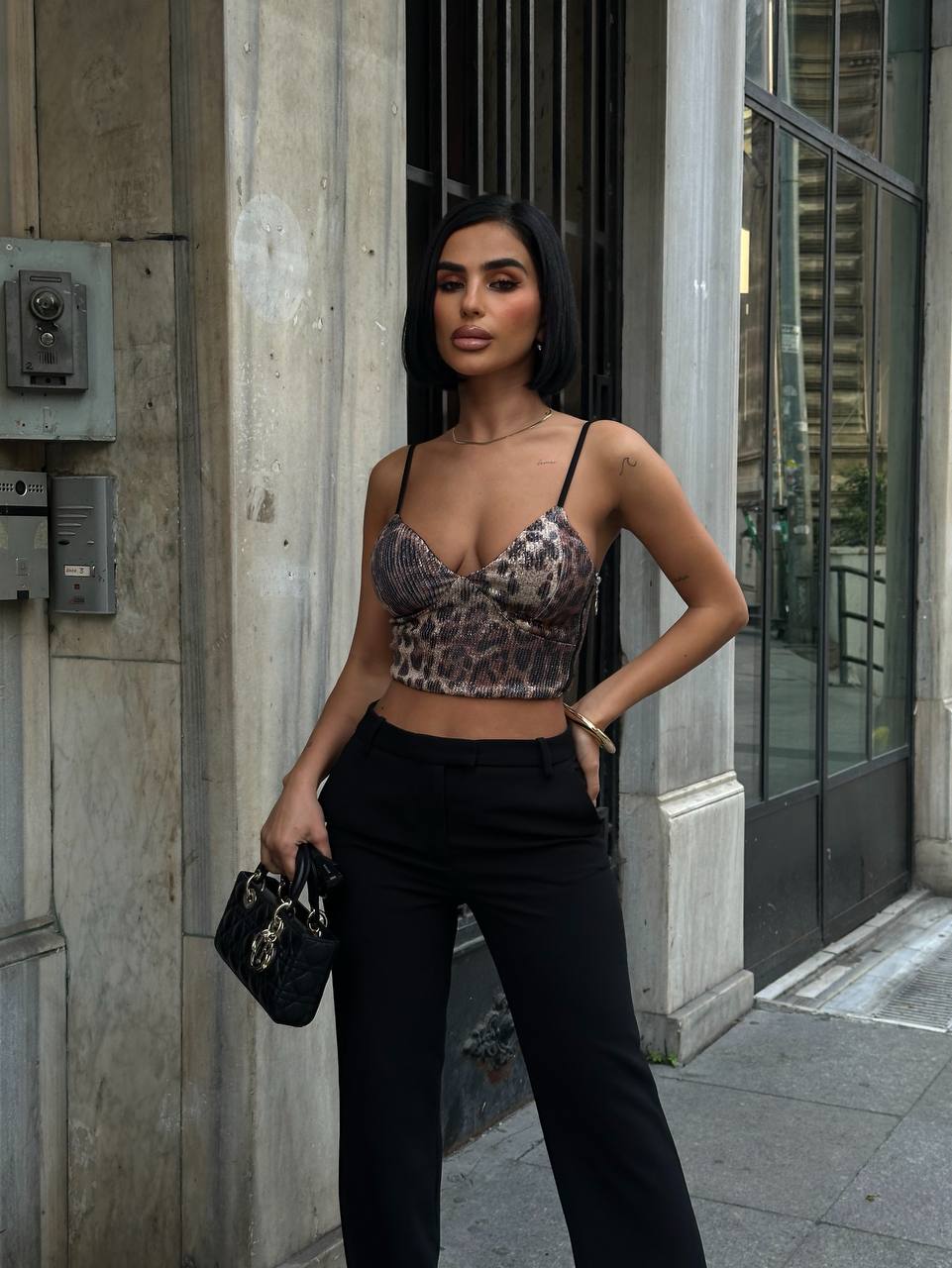 Mirelle Dijital Payet Crop - Leopar Desen