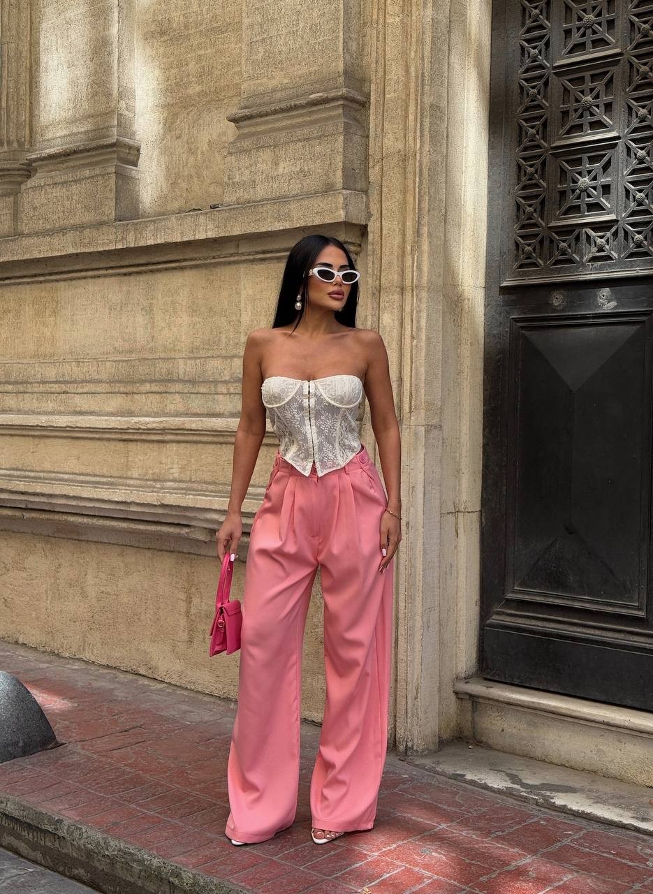 Yanları Düğme Detaylı Salaş Palazzo Pantolon - Pembe