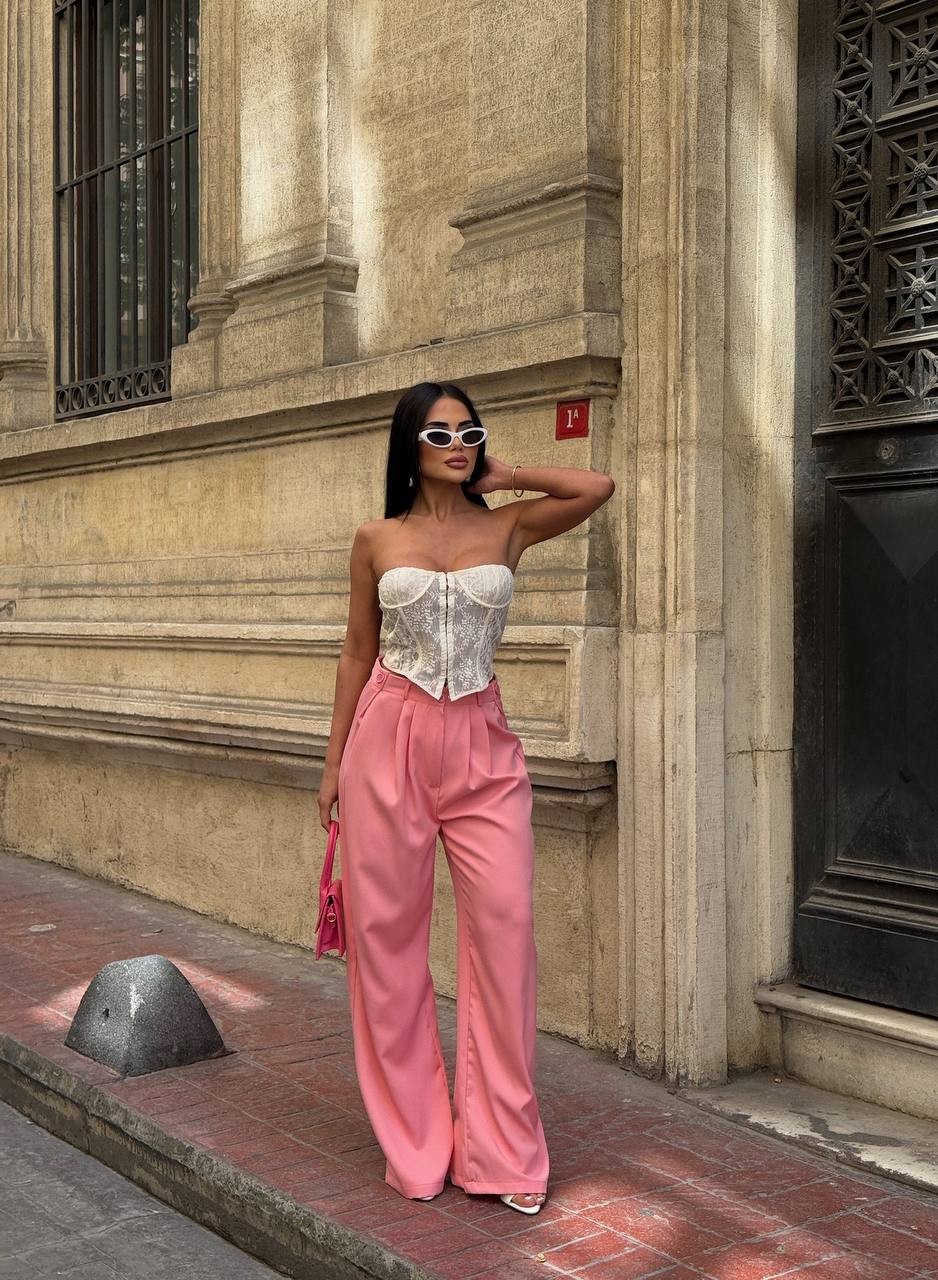Yanları Düğme Detaylı Salaş Palazzo Pantolon - Pembe