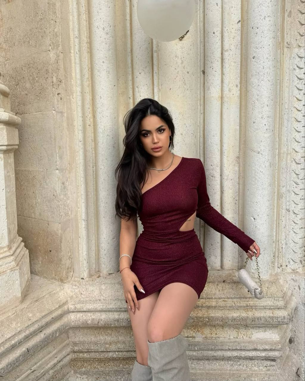 Selena Tek Kol Elbise - Bordo