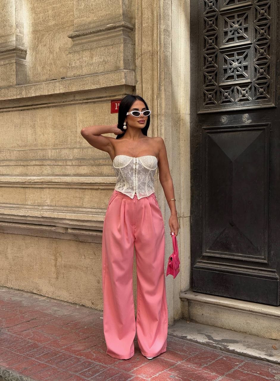 Yanları Düğme Detaylı Salaş Palazzo Pantolon - Pembe