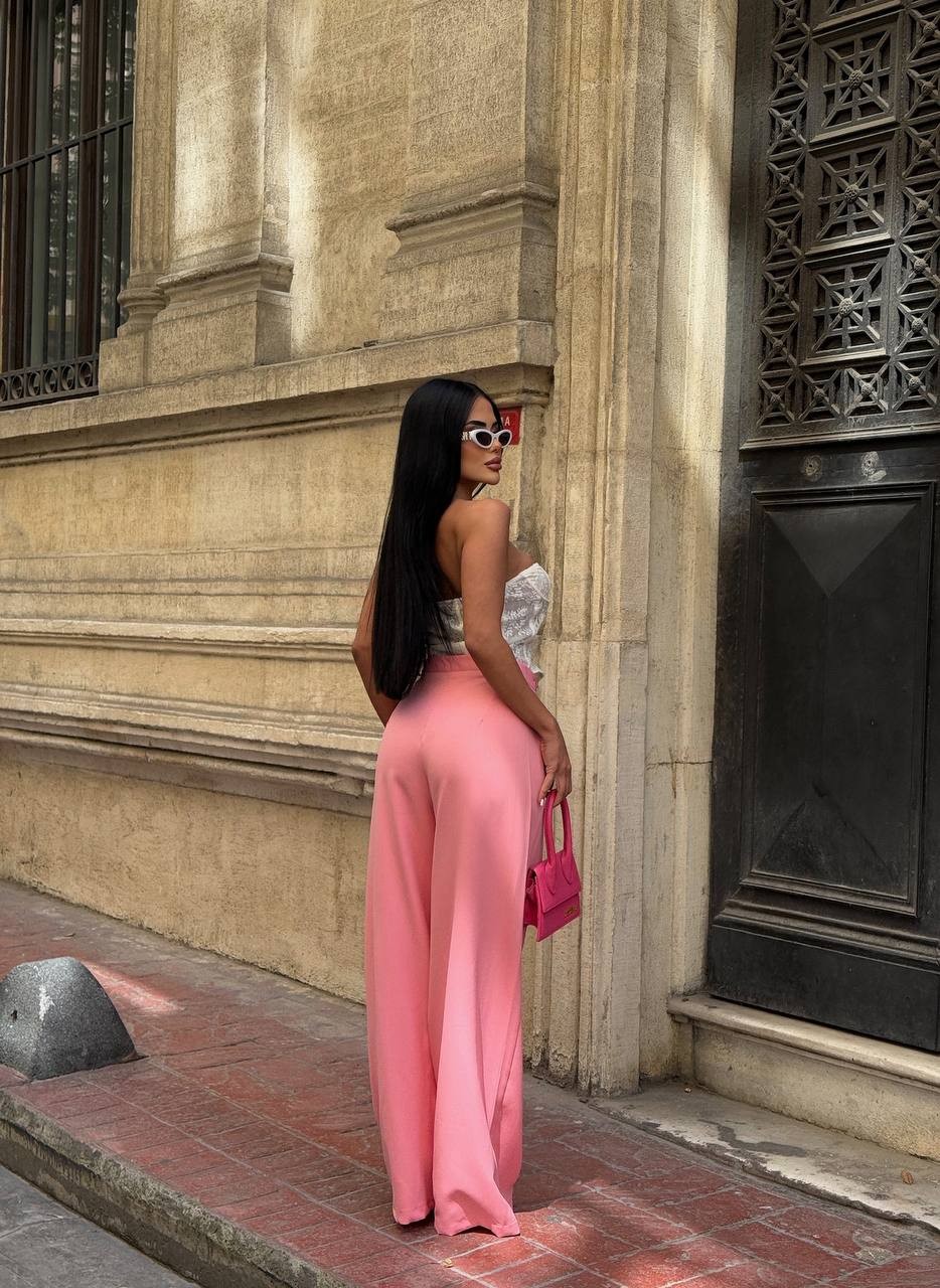 Yanları Düğme Detaylı Salaş Palazzo Pantolon - Pembe