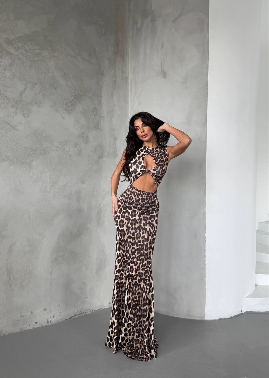 Çift Taraflı Giyilebilen Maxi Boy Elbise - Leopar