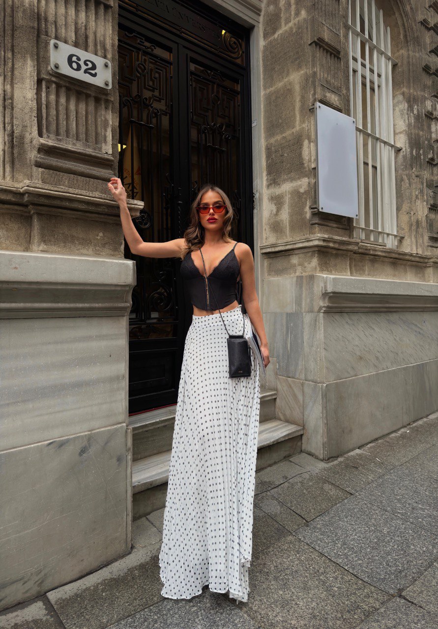 Puantiyeli Piliseli Uzun Etek