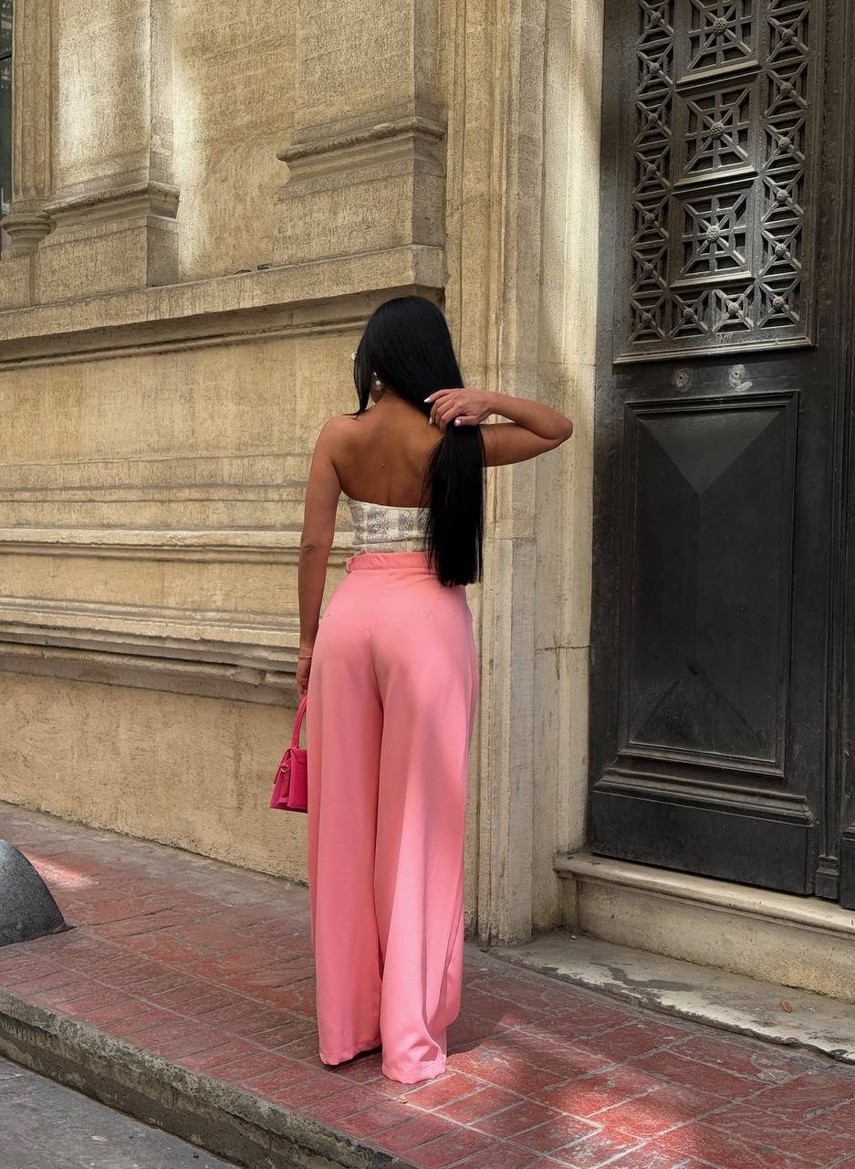 Yanları Düğme Detaylı Salaş Palazzo Pantolon - Pembe