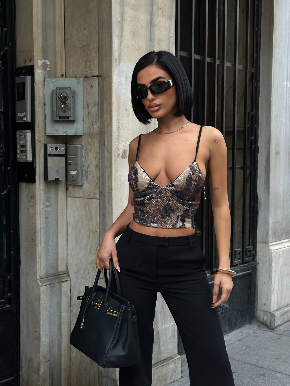 Mirelle Dijital Payet Crop - Kahverengi Yılan Desen