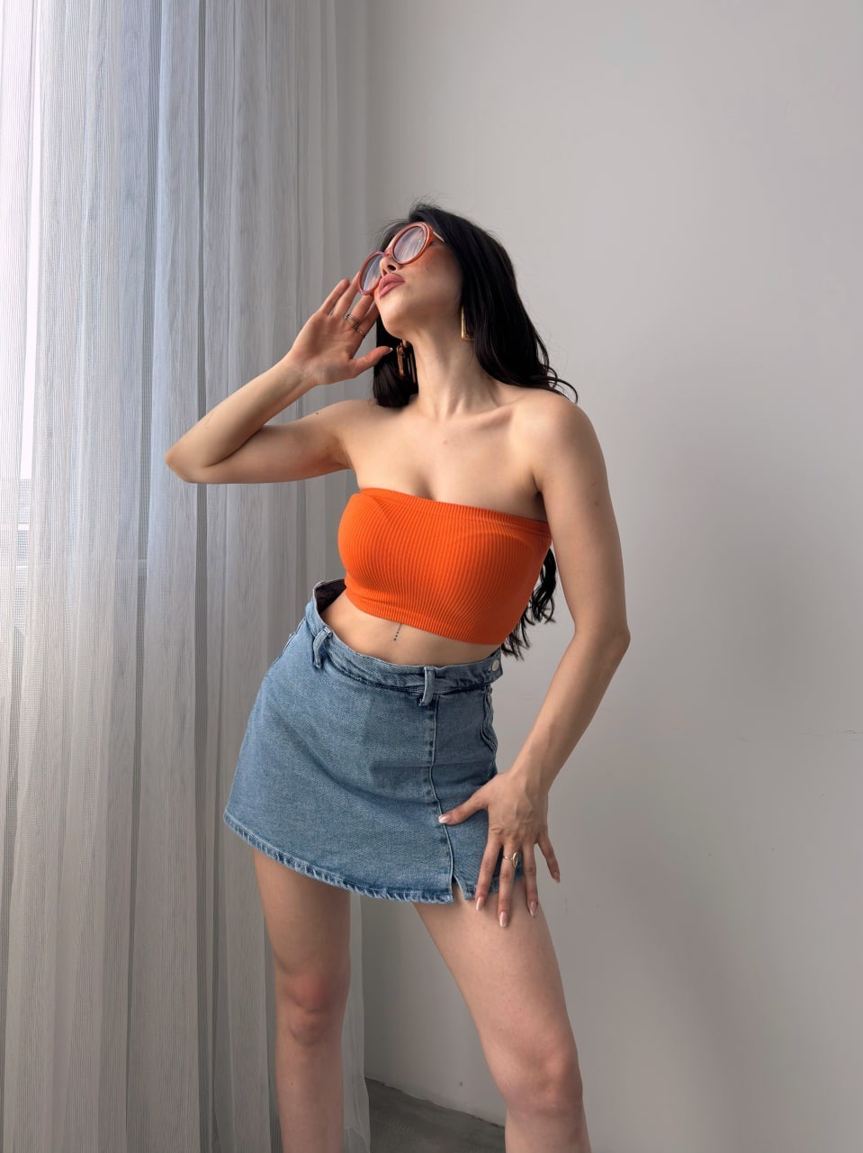 Yırtmaç Detaylı Denim Şort Etek