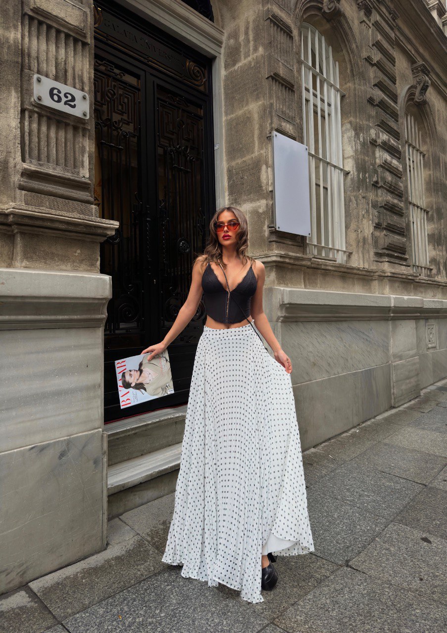 Puantiyeli Piliseli Uzun Etek