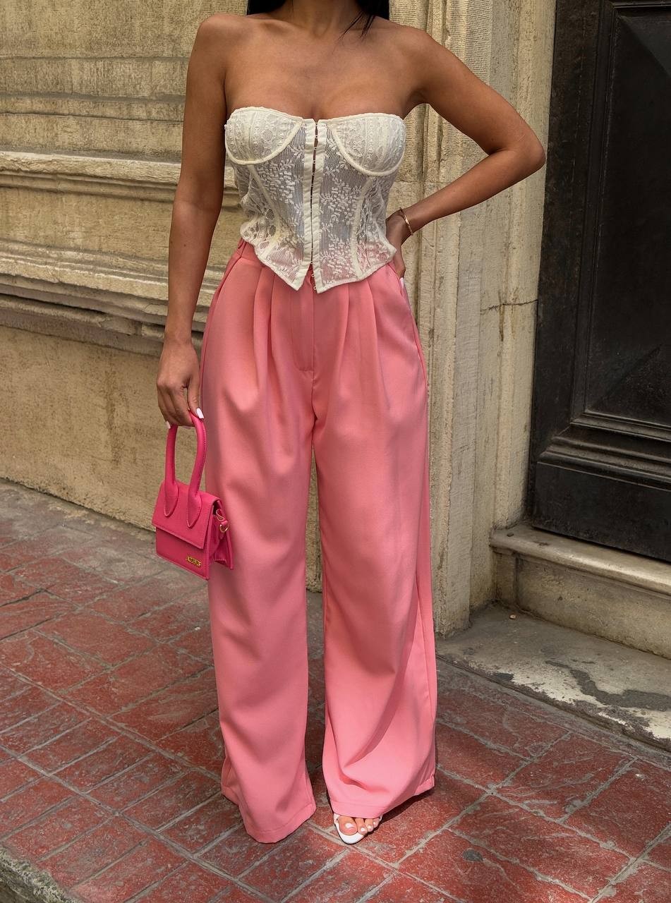 Yanları Düğme Detaylı Salaş Palazzo Pantolon - Pembe