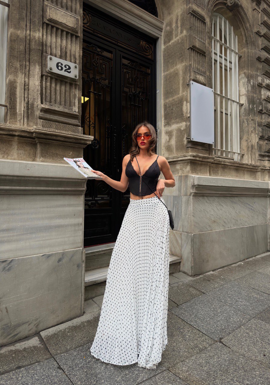 Puantiyeli Piliseli Uzun Etek