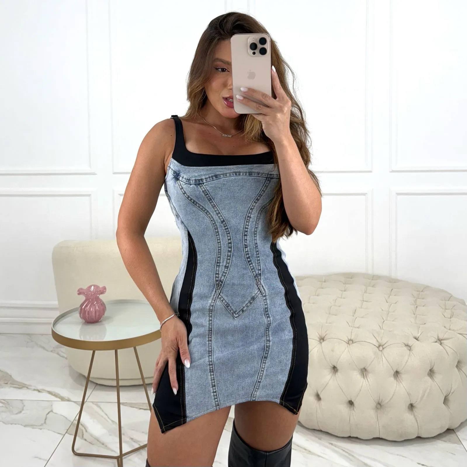 Larisa Blue Full Likralı Elbise - Mavi