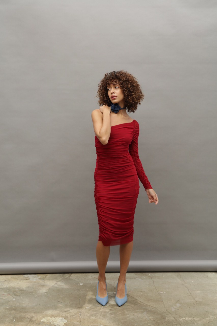 Zara Model Tek Omuz Tül Elbise